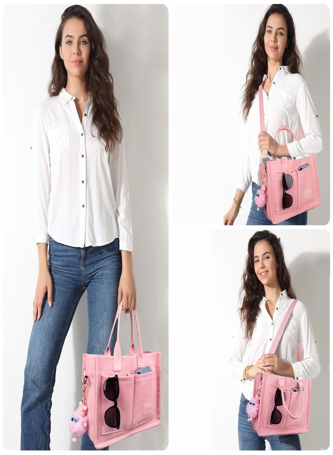 Gosect Canvas Tote Bag for Women With Pockets,Large Work Tote Bags Womens, Laptop Crossbody Purses Everything Everyday Bag Handbags lunch bag for Travel Work (Pink) - Image 3